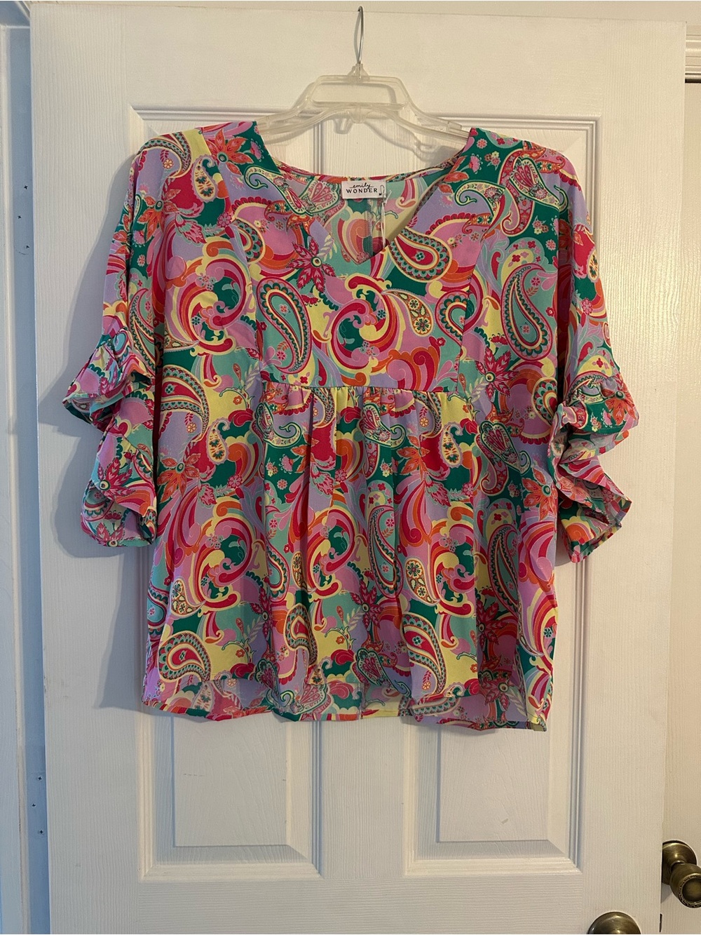 Pink Paisley Ruffle-Sleeve Tunic